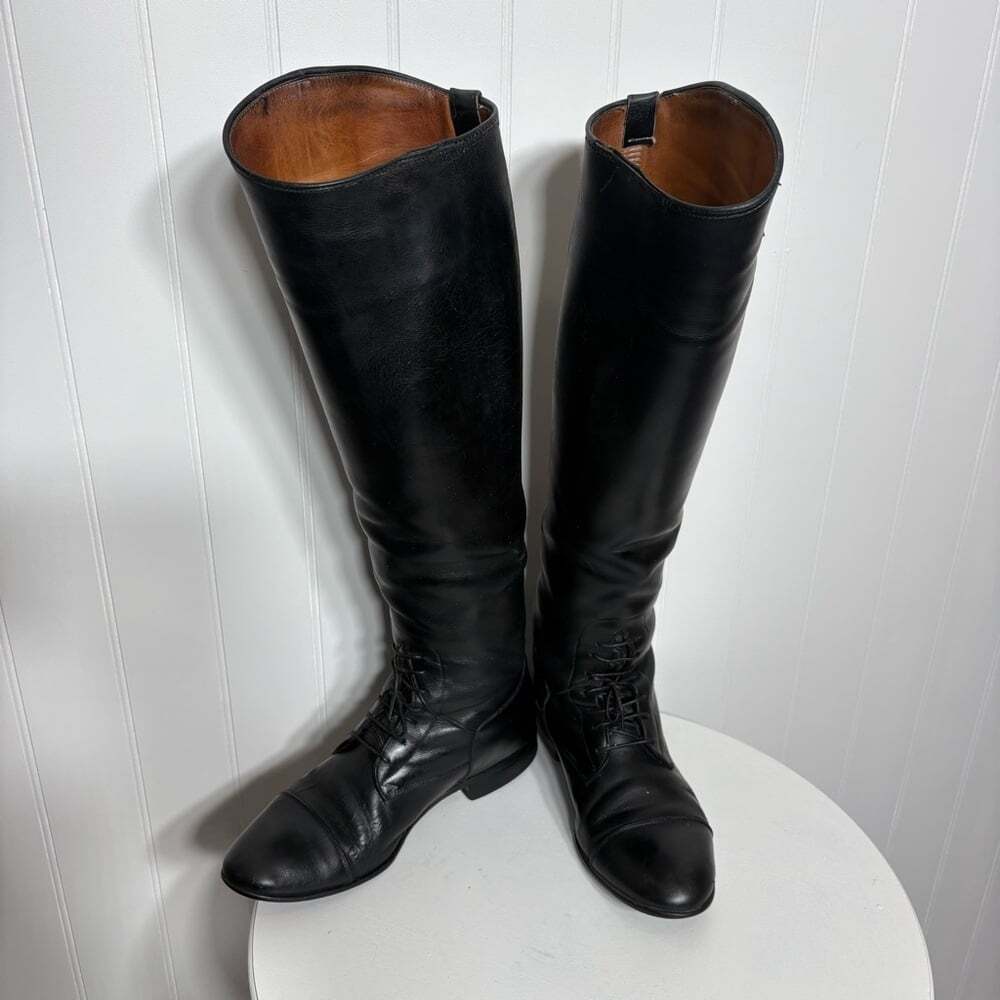 Vintage E. Vogel Tall Leather Riding Boots Equestrian Black Lace Up Heritage 8/9
